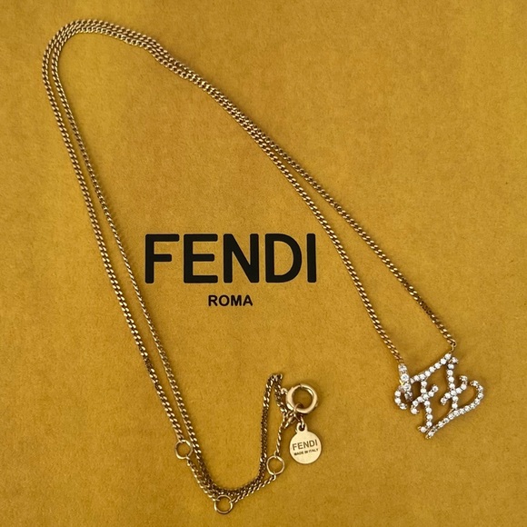 Auth Fendi Fendista FF Rhinestone Gold Necklace - Picture 1 of 8